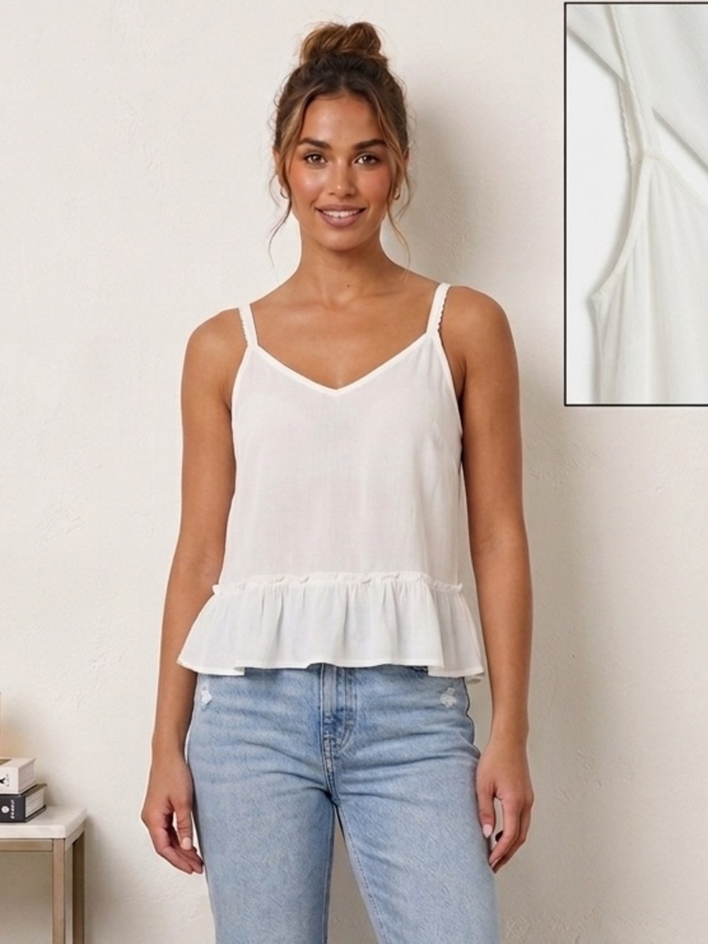 Othr White Ruffle-Hem Camisole